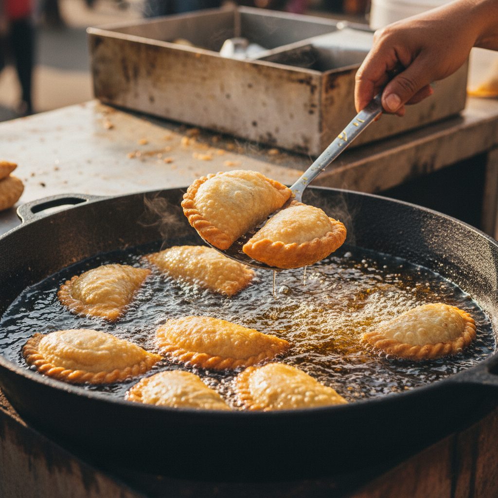 Empanadas friéndose al estilo venezolano