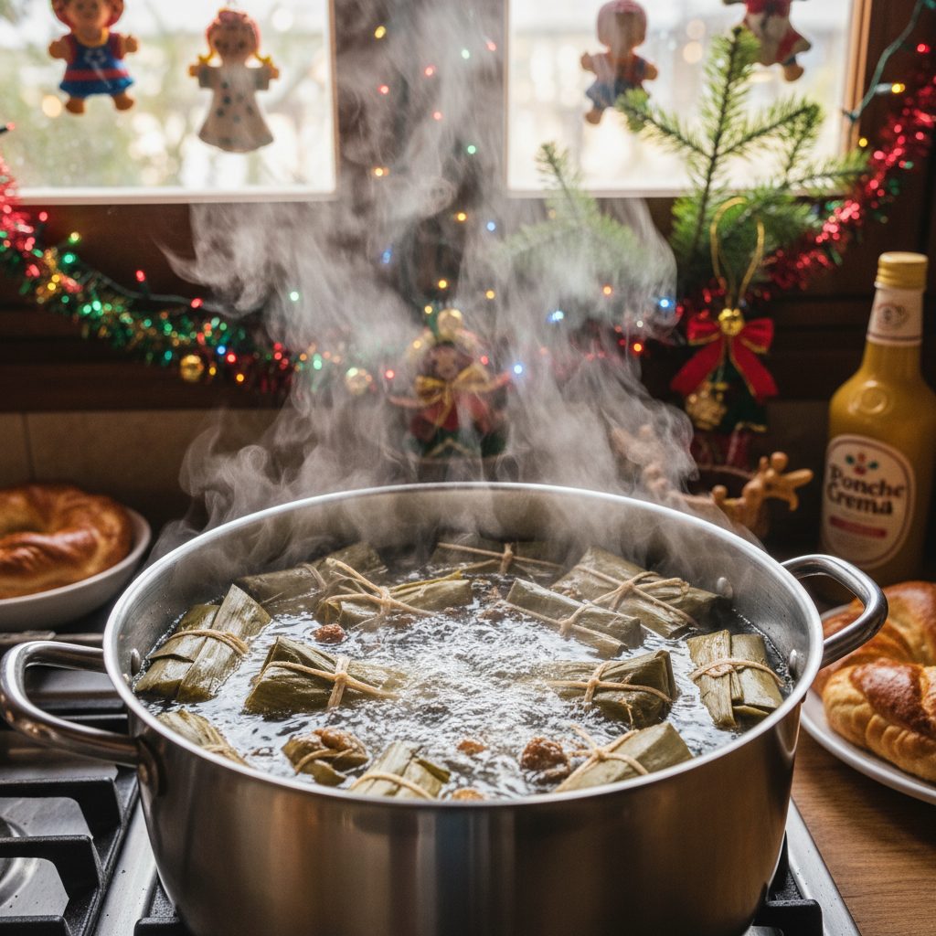 Hallacas hirviendo en la olla