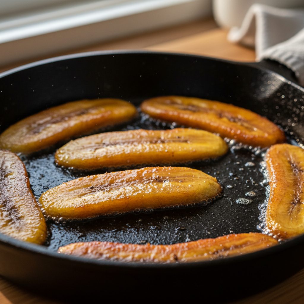 Tajadas de plátano maduro friéndose