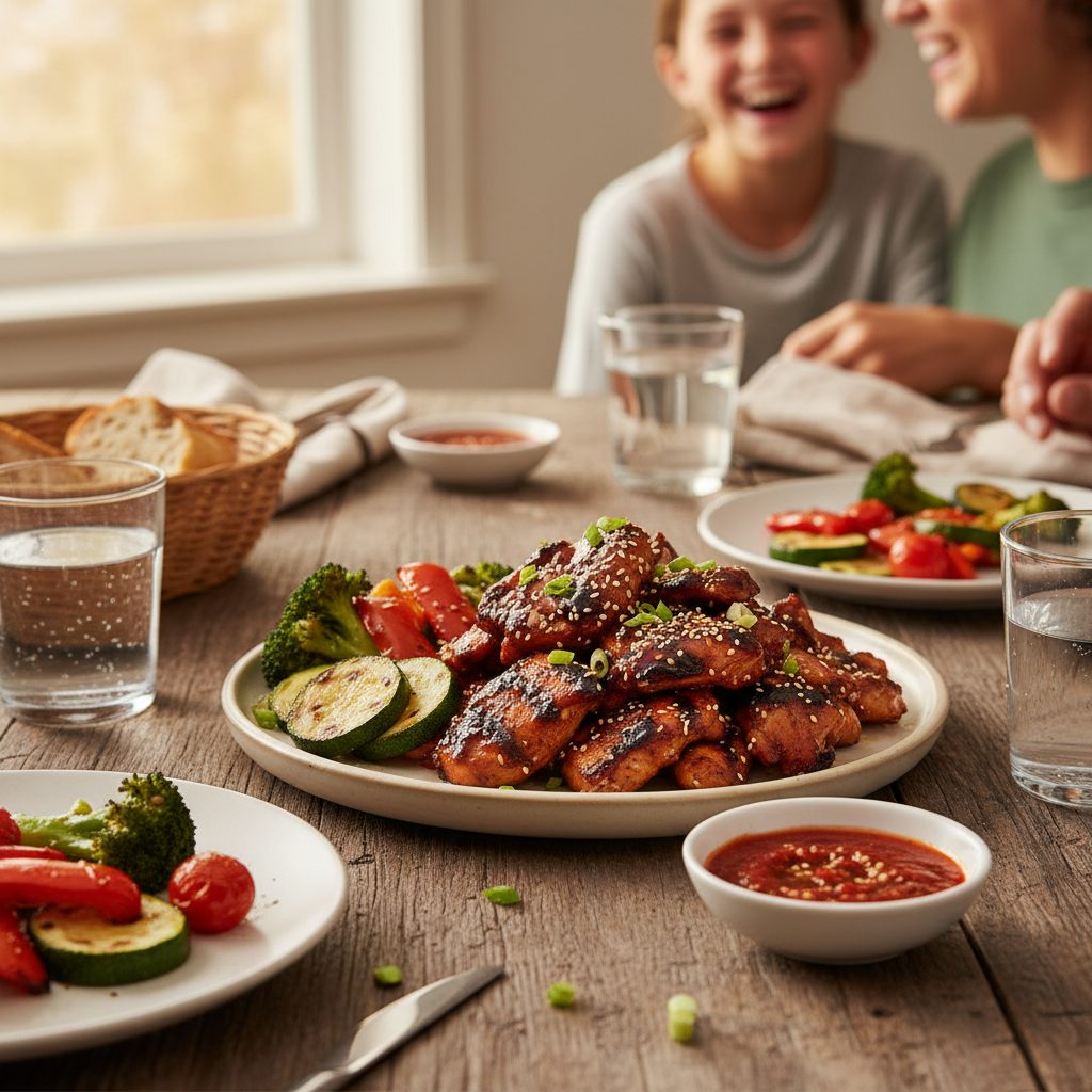 Pollo Korean BBQ con Verduras  listo para servir