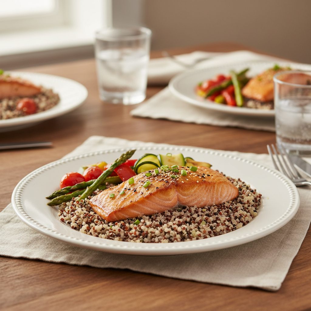 Salmón al Miso con Quinoa Tric listo para servir