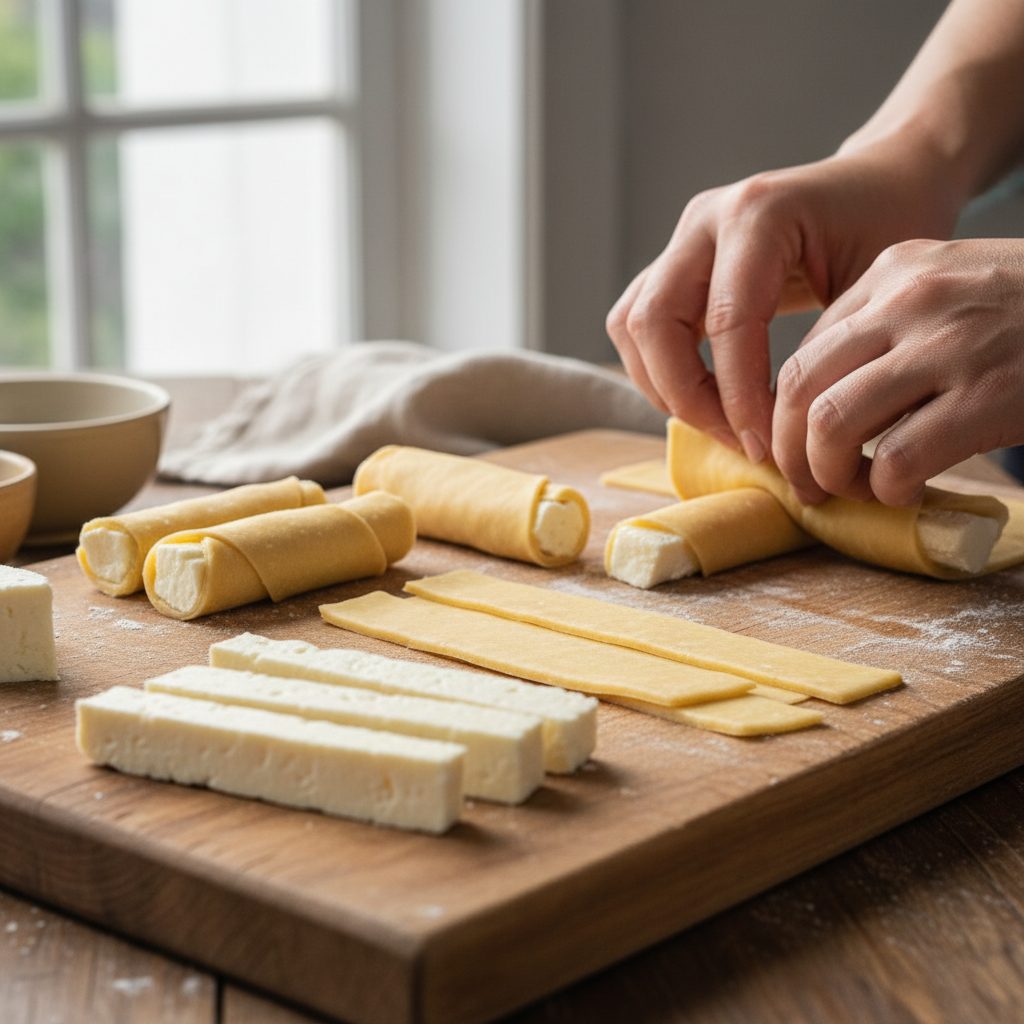 Enrollando tequeños con queso